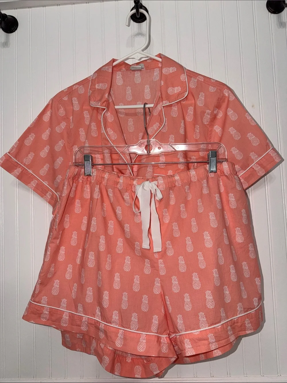 J Crew Cotton Short Slv XL Pajamas & Shorts Peach w/ Pineapple Print EUC - Picture 2 of 10